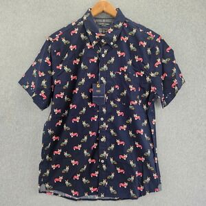 NICKEL & IRON Button Down Mens L Navy Corgi Christmas Holiday Novelty Shirt